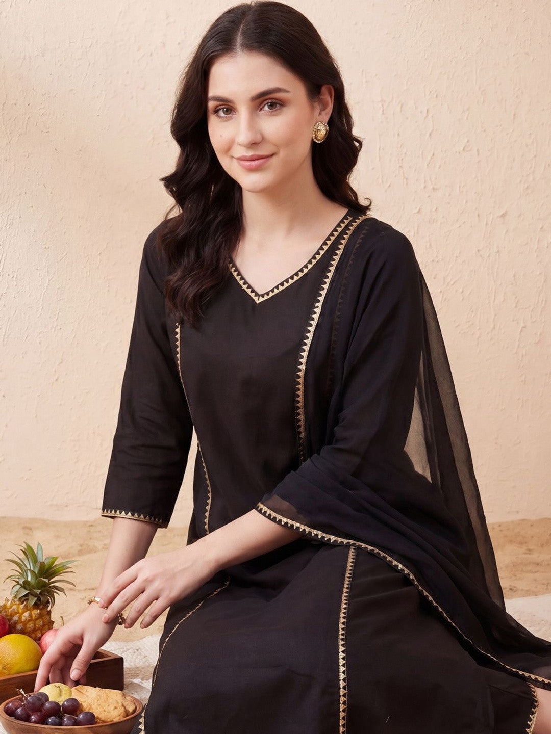 Women Regular Cotton Kurta with Trousers & With Dupatta
