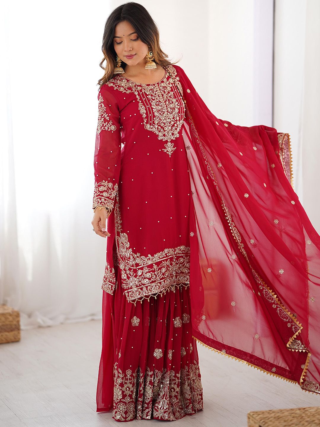 Dhiyona KL Women Ethnic Motifs Printed Kurta with Sharara & Dupatta