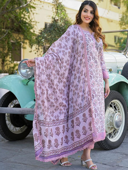 Dhiyona KL Women Purple Pure Cotton Kurta Sets
