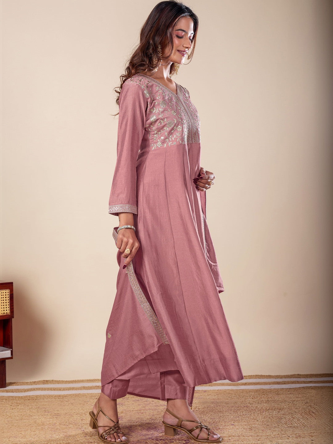 Women Ethnic Motifs Embroidered Empire Kurta with Trousers & With Dupatta