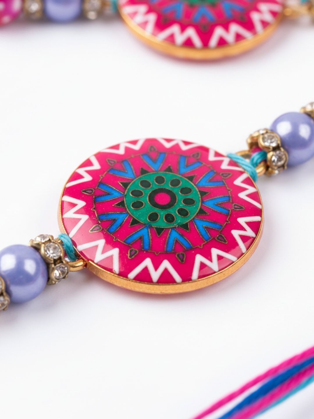 Dhiyona Set Of 2 Artificial Stones & Beads Floral Design Bhaiya Bhabhi Rakhi