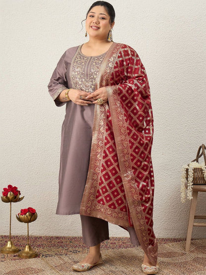 Dhiyona Women's Ethnic Motifs Embroidered Regular Sequinned Kurta with Palazzos & With Dupatta
