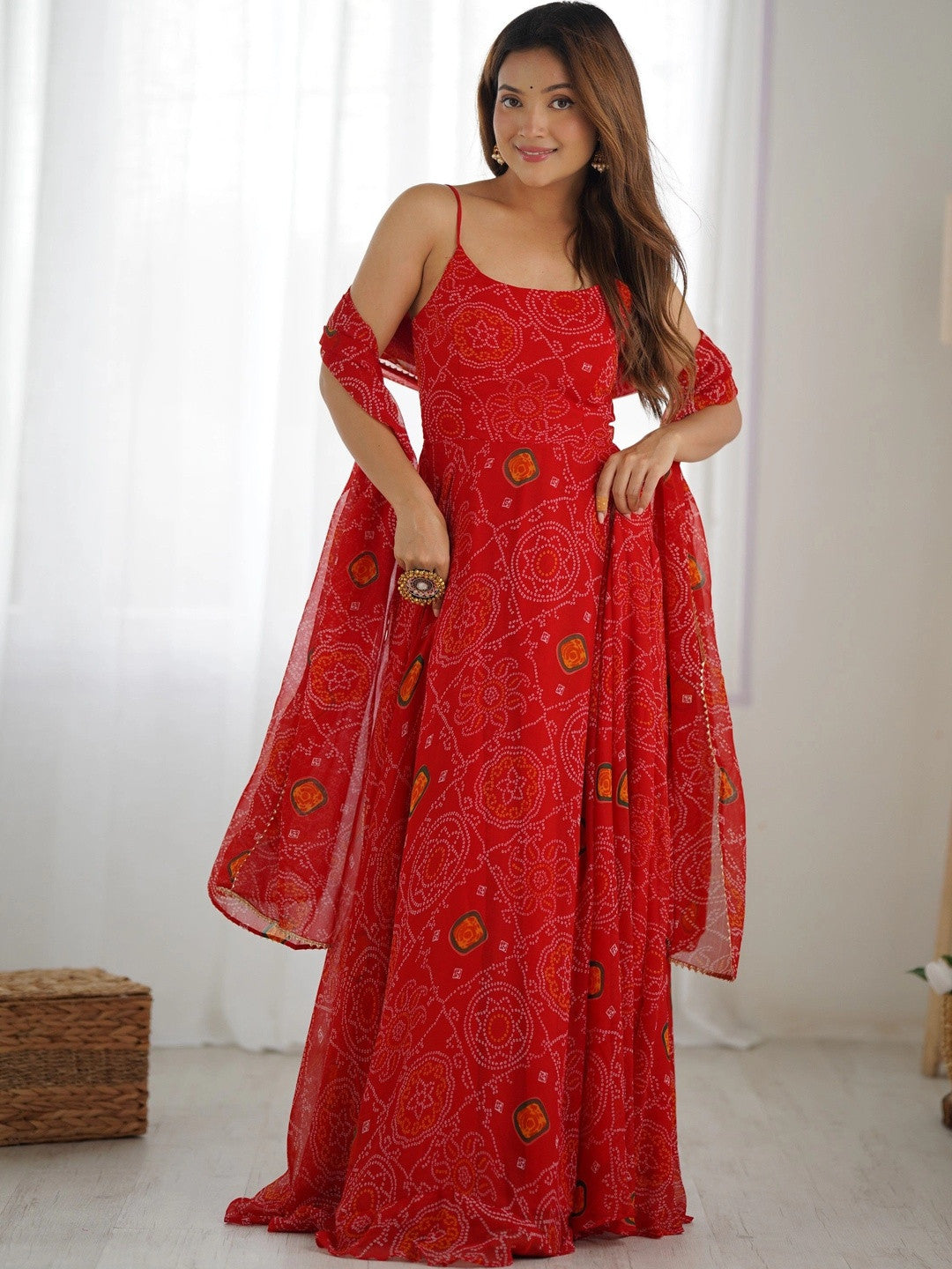 Dhiyona SN Women Bandhani Printed Regular Kurta with Pyjamas & With Dupatta