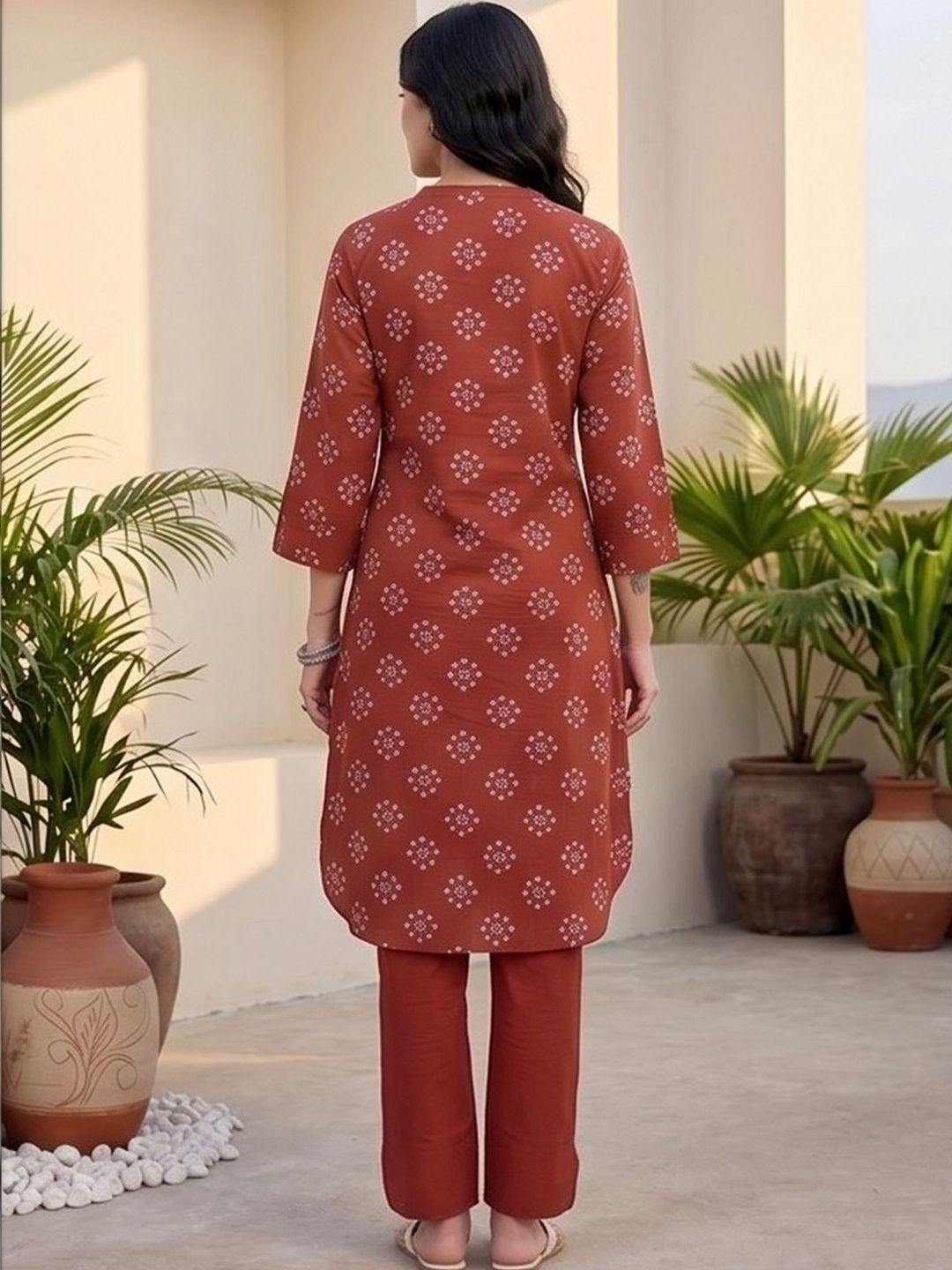 Red Women Ethnic Motifs Printed Regular Kurta with Trousers