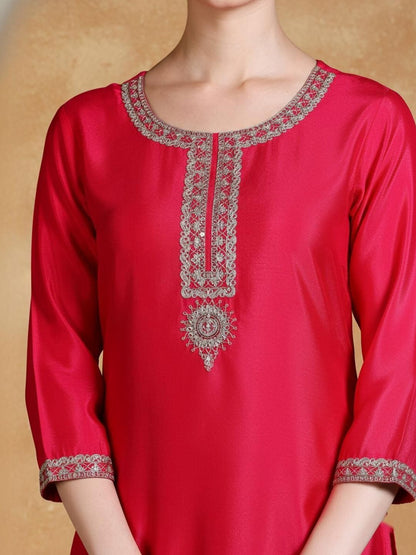 Dhiyona KL Women Ethnic Motifs Embroidered Regular Thread Work Kurta with Sharara & With Dupatta