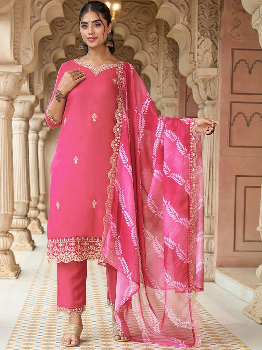 Dhiyona KL Women Ethnic Motifs Embroidered Regular Thread Work Kurta with Trousers & With Dupatta