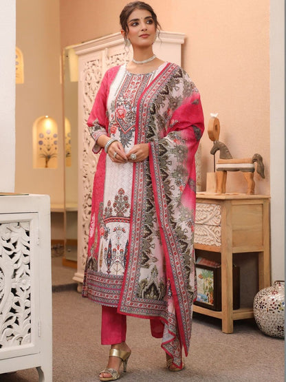 Dhiyona RR Women's Ethnic Motifs Printed Regular Pure Cotton Kurta with Trousers & With Dupatta