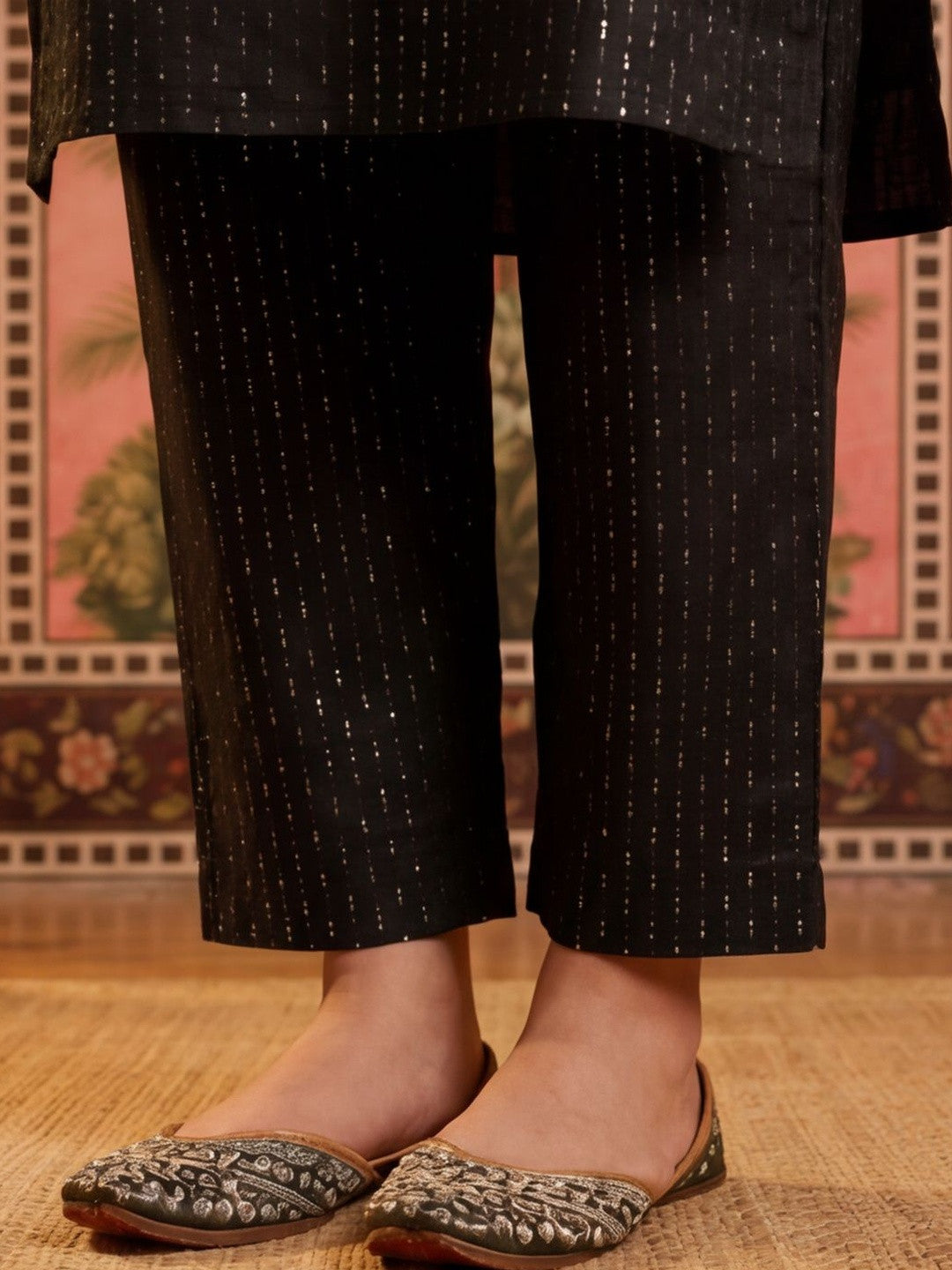 Embroidered Pure Cotton V-Neck Kurta & Trousers