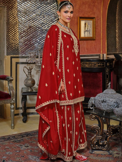 Dhiyona IE Women Ethnic Motifs Embroidered Kurta with Sharara & Dupatta