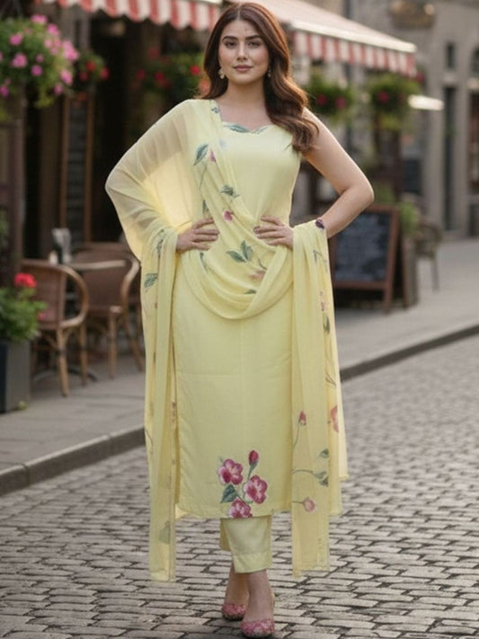 Dhiyona KL Women Floral Printed Regular Kurta with Trousers & With Dupatta