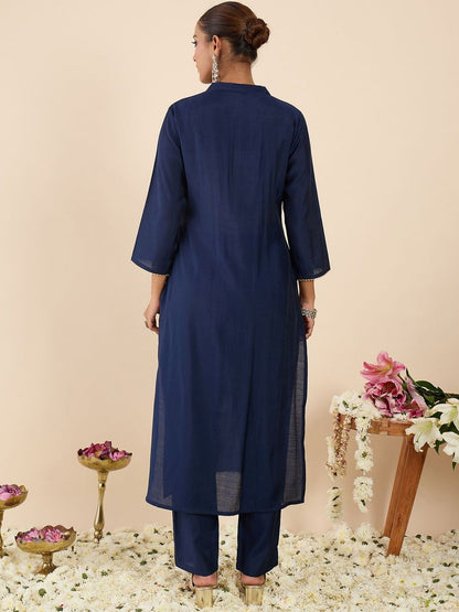 Dhiyona IE Printed Mandarin Collar Three-Quarter Sleeves Top With Trousers
