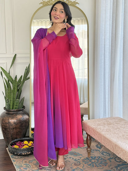 Dhiyona KL Ombre Printed Anarkali Kurta With Trousers And Dupatta