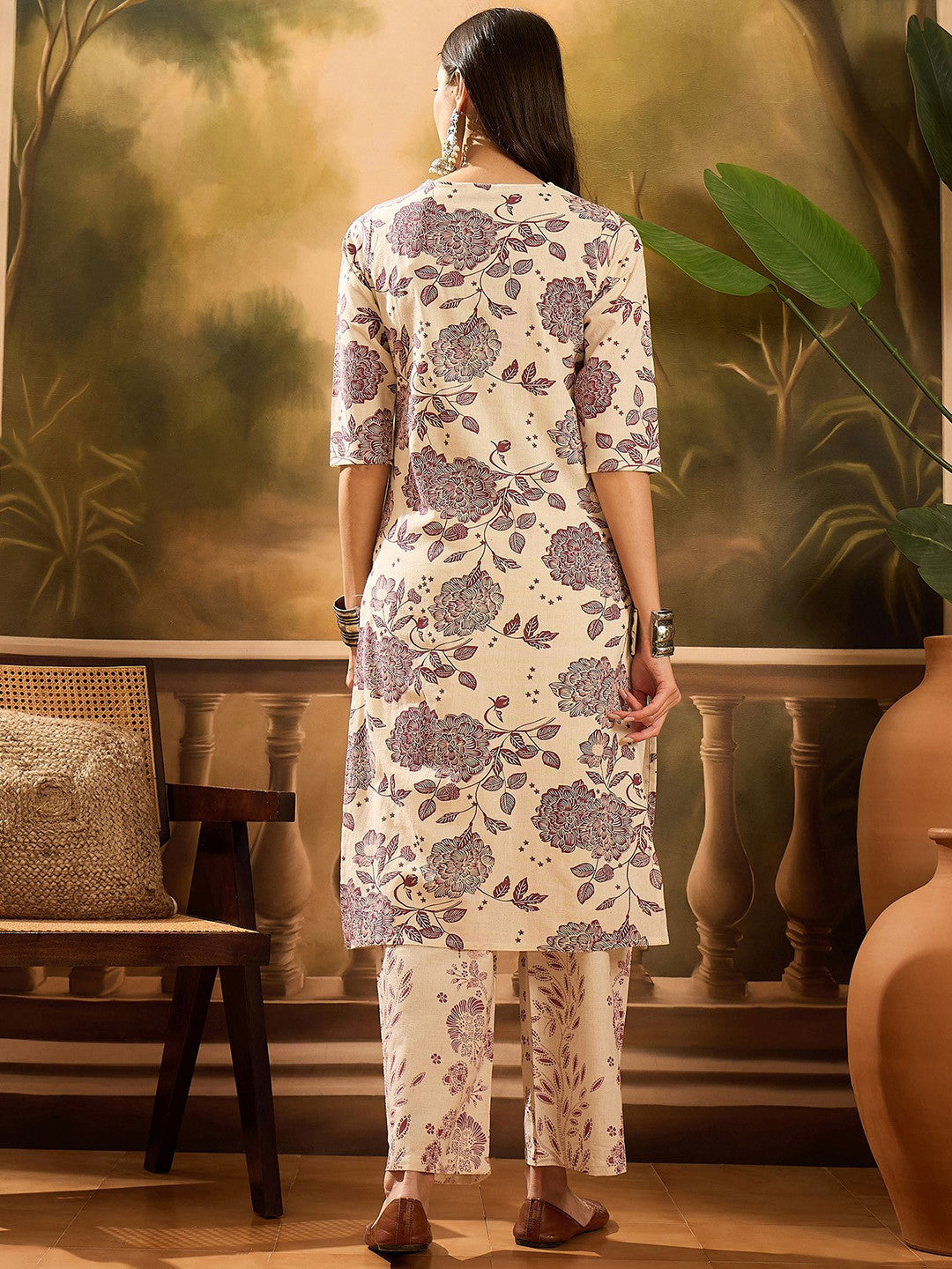 Women Floral Printed Pure Cotton Kurta With Palazzo