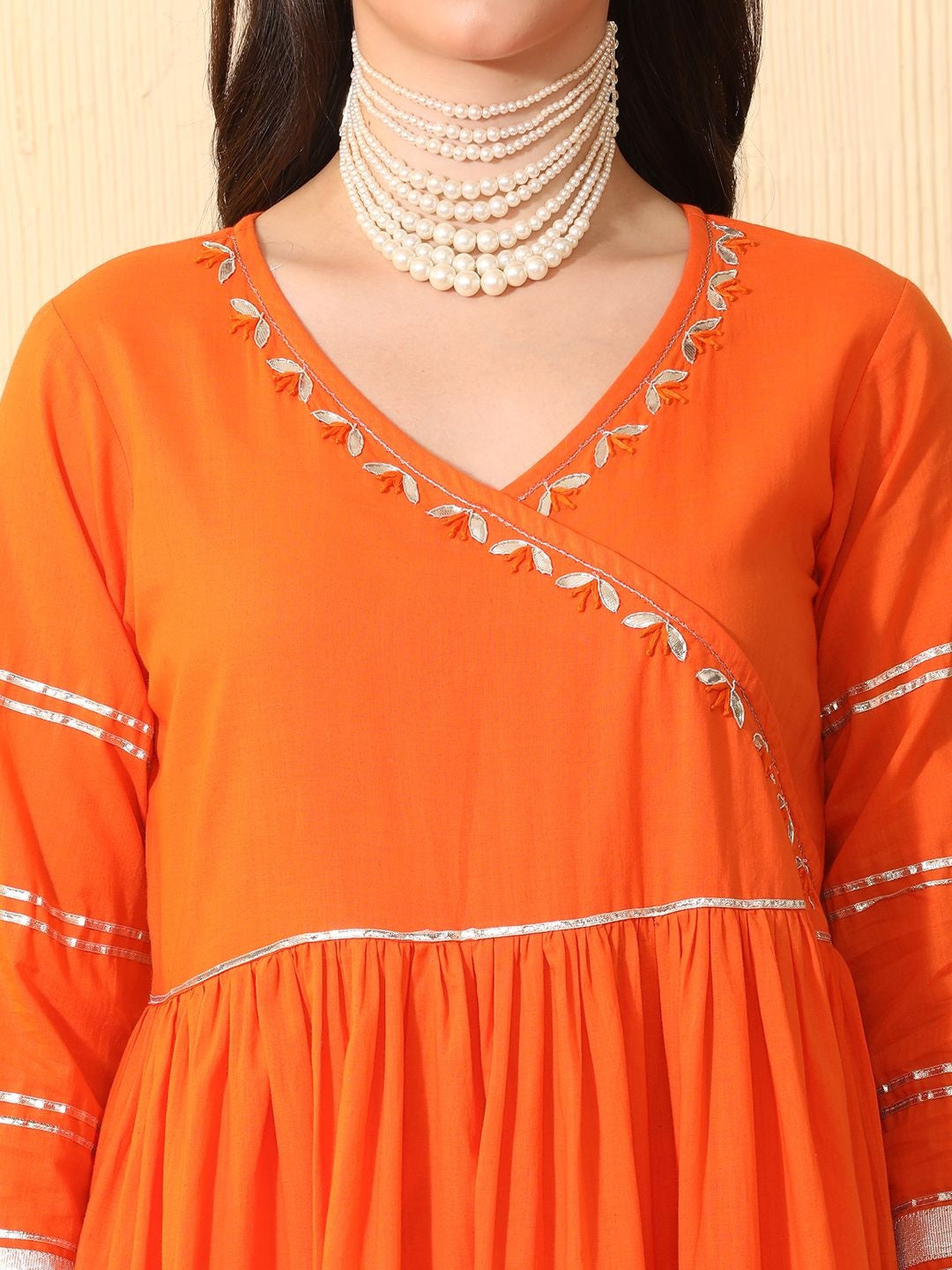 Women Ethnic Motifs Tiered Gotta Patti Pure Cotton Kurta with Trousers & With Dupatta