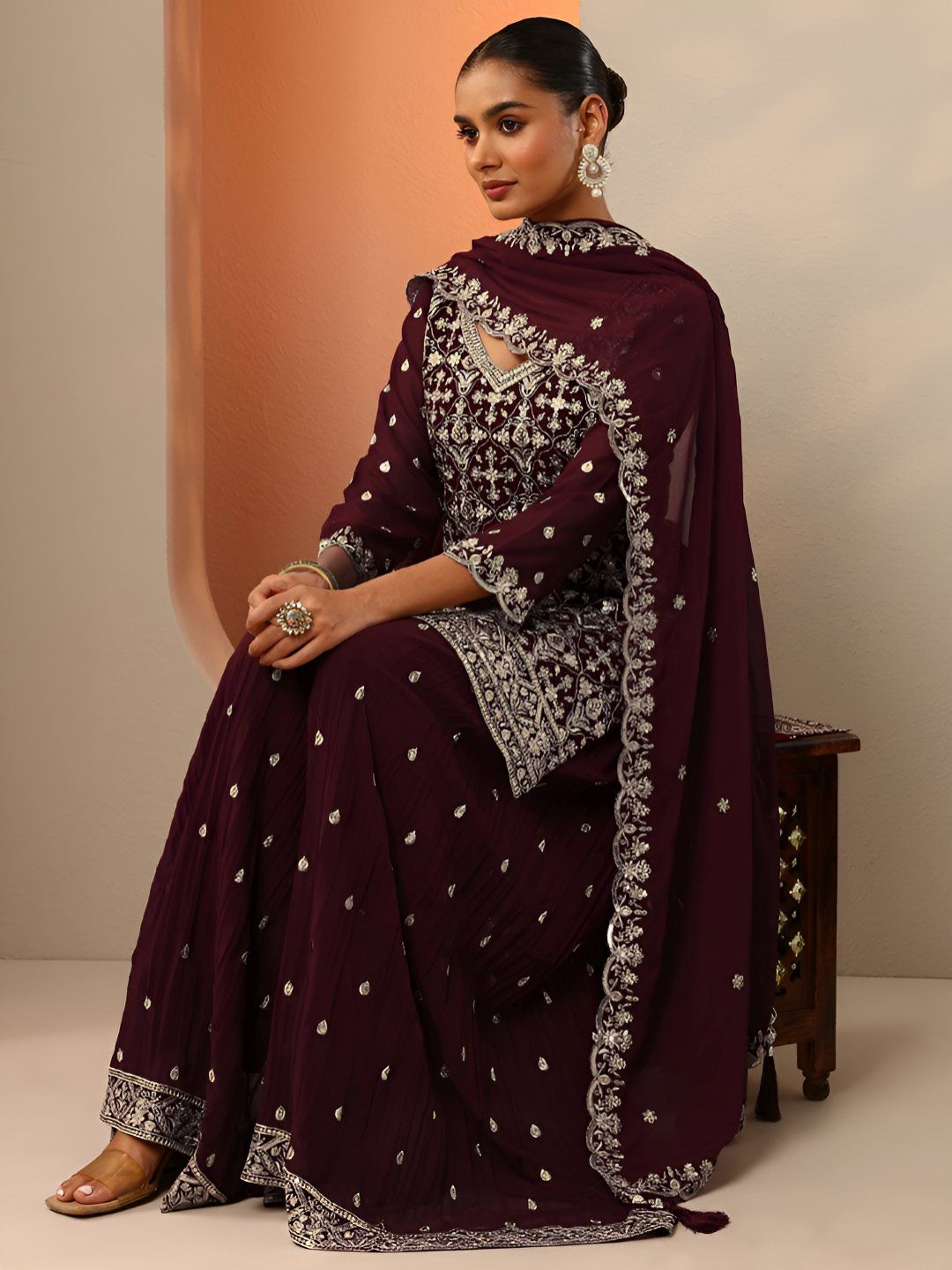 Dhiyona LL Women Ethnic Motifs Embroidered Kurta with Palazzos & Dupatta