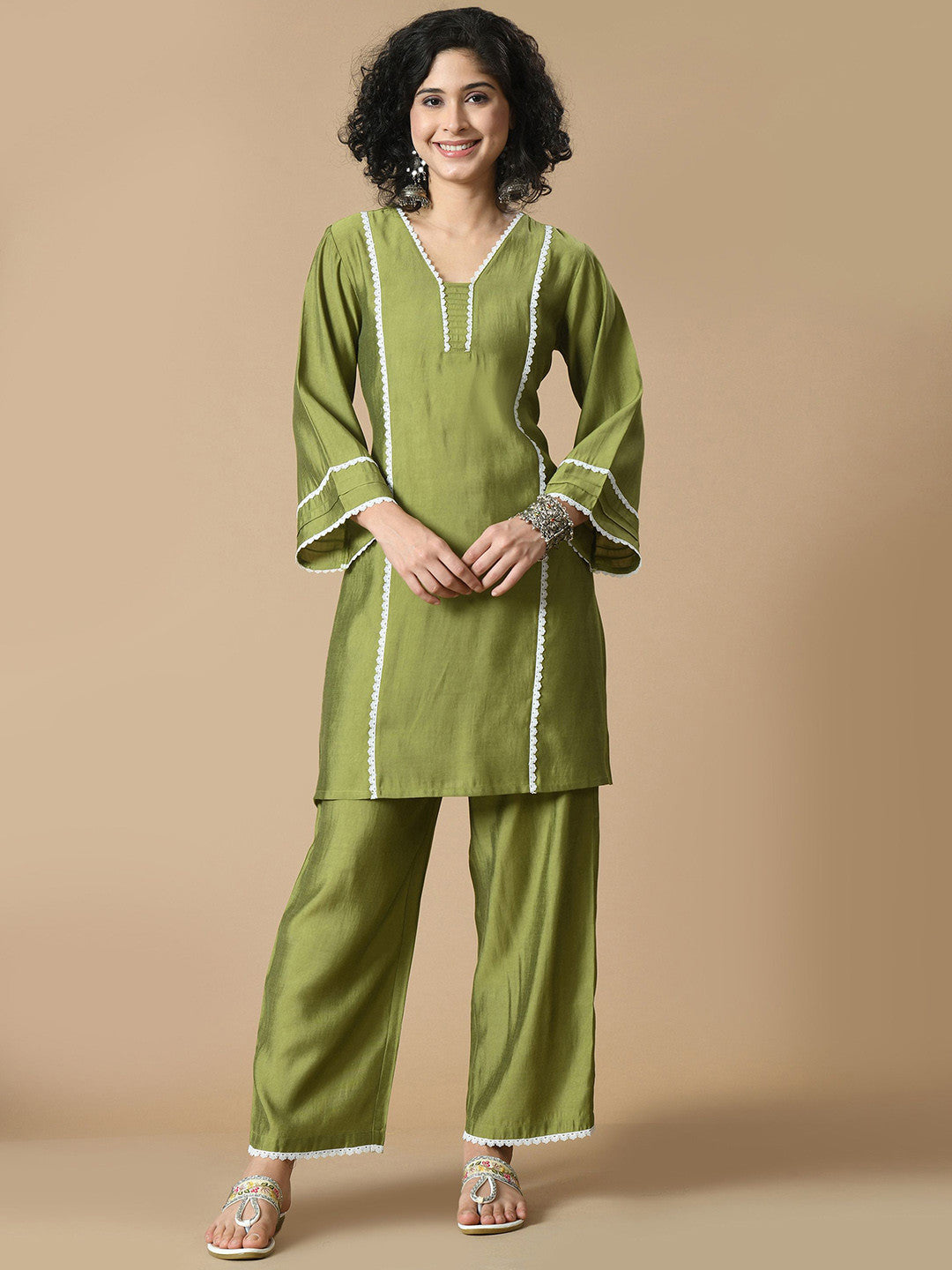 V-Neck Kurta with Palazzos