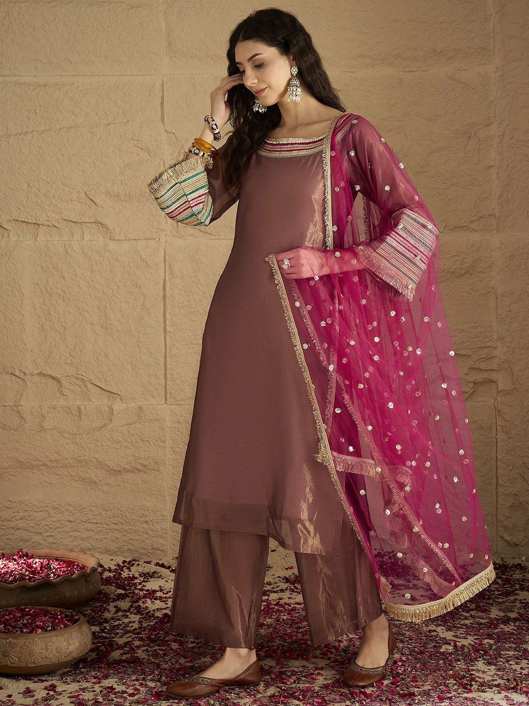 Dhiyona VA Women Ethnic Motifs Yoke Design Kurta with Palazzo & Dupatta