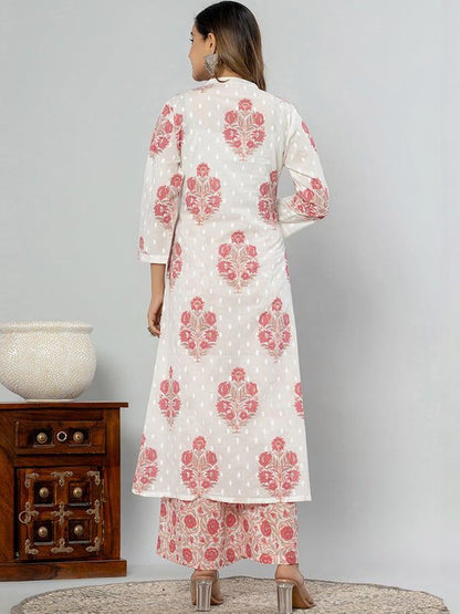 Printed Pure Cotton Mandarian Collar Kurta & Palazzos Kurta Set