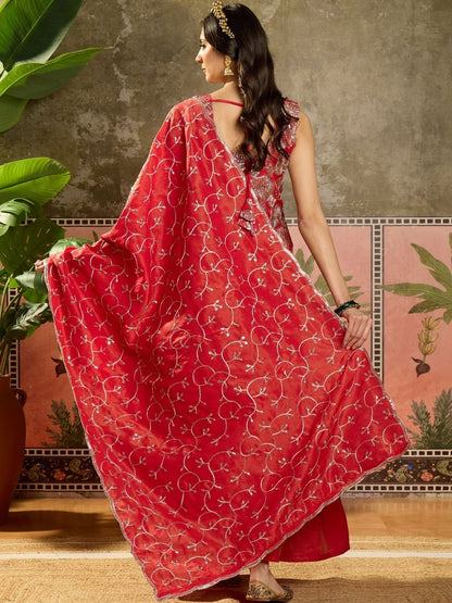Dhiyona SN Embroidered Round Neck Straight Kurti & Sharara With Dupatta