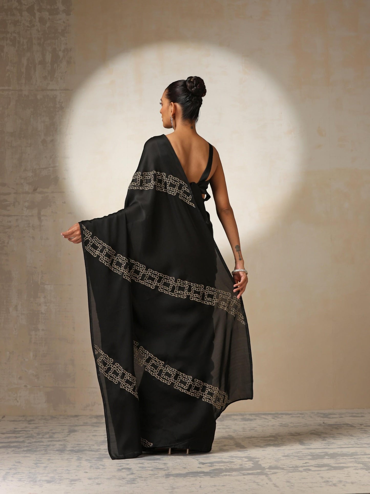 Dhiyona ST Black Satin Saree with Embroidery and Blouse Fabric