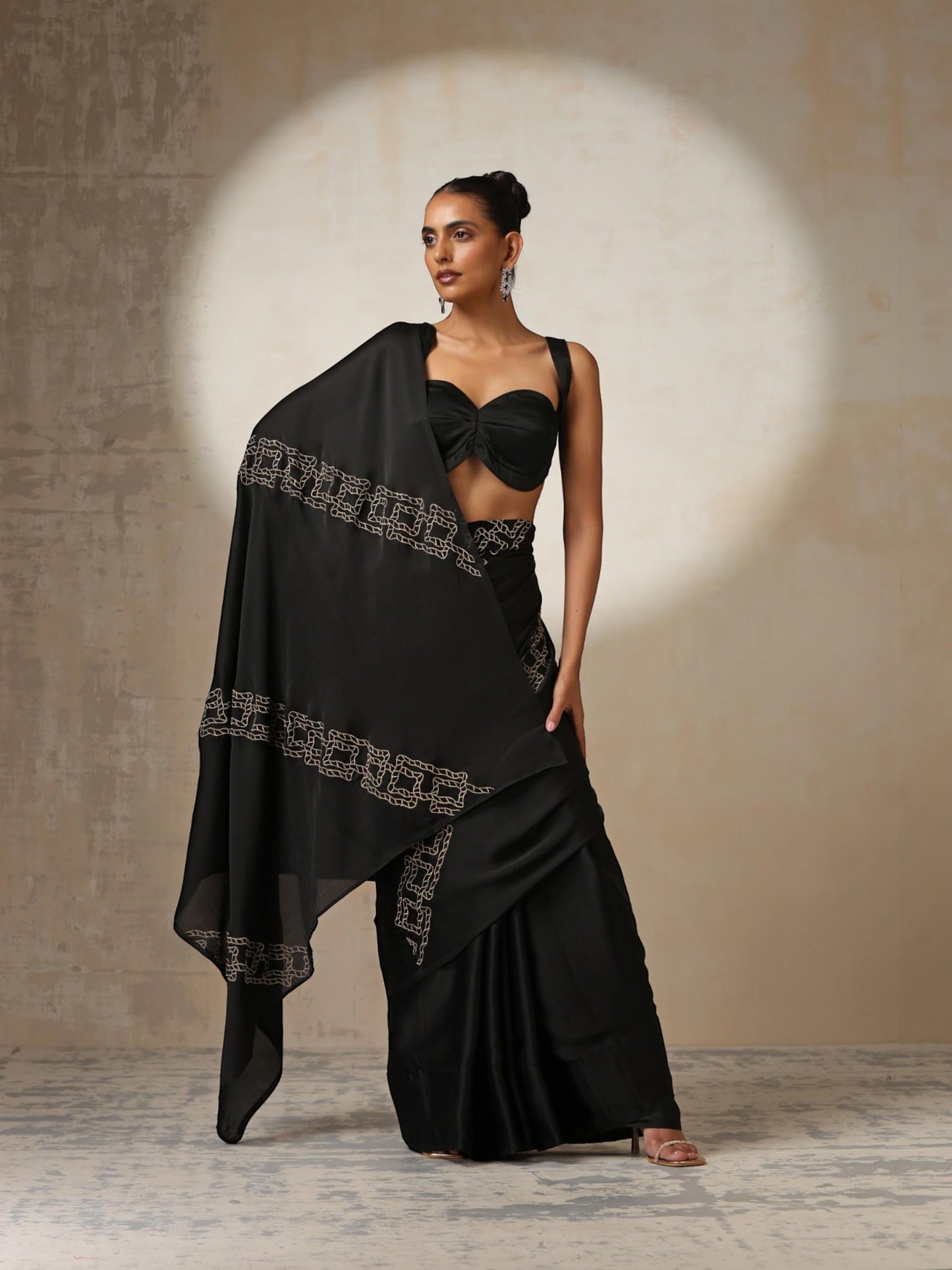 Dhiyona ST Black Satin Saree with Embroidery and Blouse Fabric