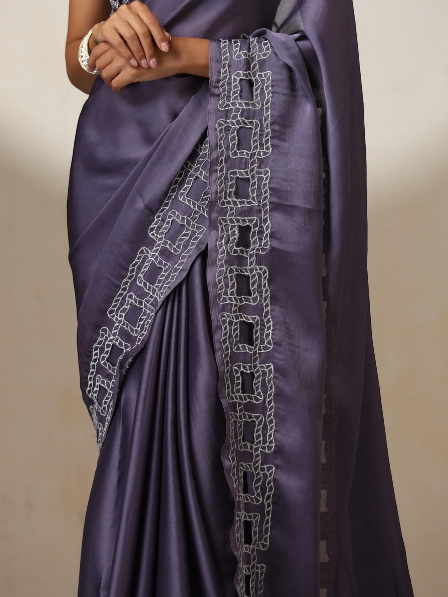 Dhiyona ST Lilac Butter Chiffon with Silver Embroidery and Blouse Fabric