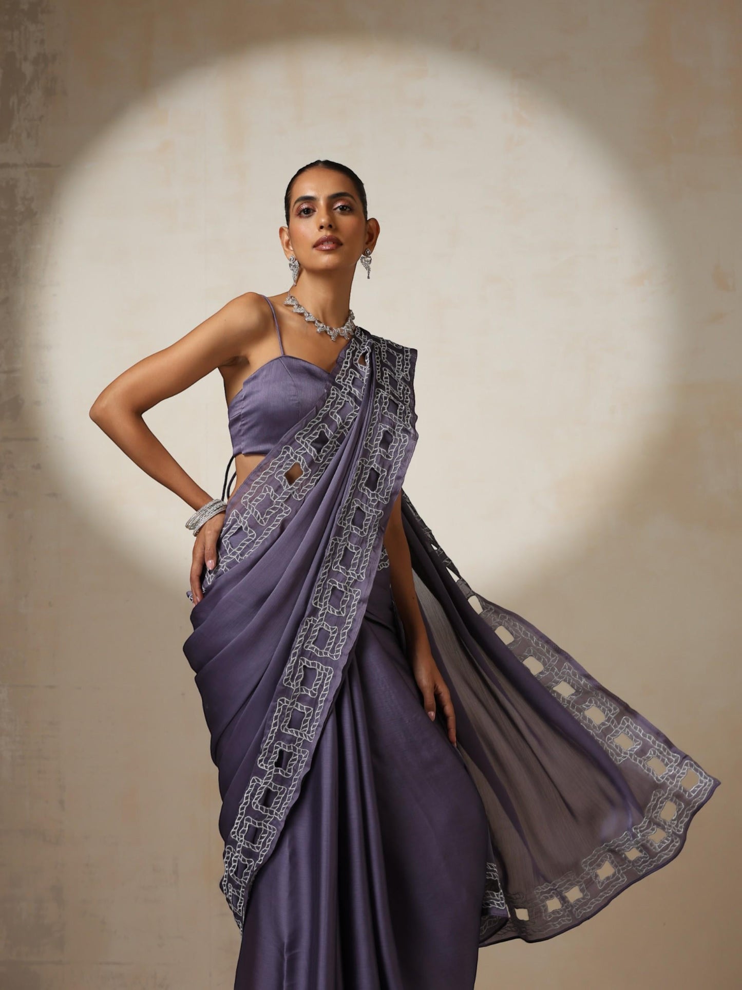 Dhiyona ST Lilac Butter Chiffon with Silver Embroidery and Blouse Fabric