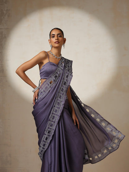 Dhiyona ST Lilac Butter Chiffon with Silver Embroidery and Blouse Fabric