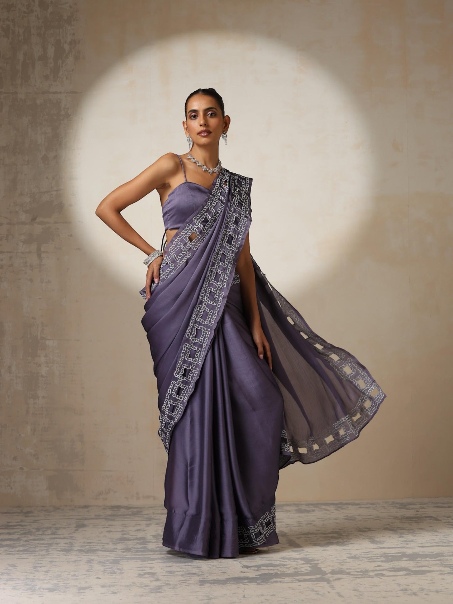 Dhiyona ST Lilac Butter Chiffon with Silver Embroidery and Blouse Fabric