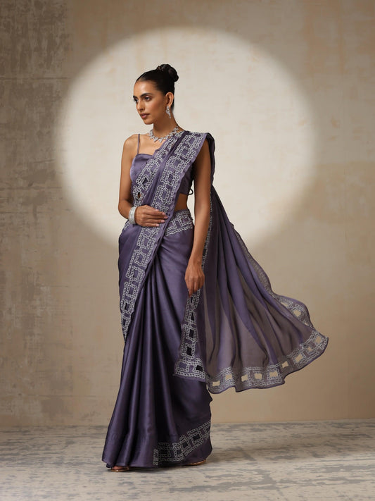 Dhiyona ST Lilac Butter Chiffon with Silver Embroidery and Blouse Fabric