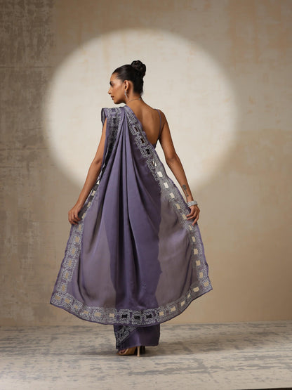 Dhiyona ST Lilac Butter Chiffon with Silver Embroidery and Blouse Fabric