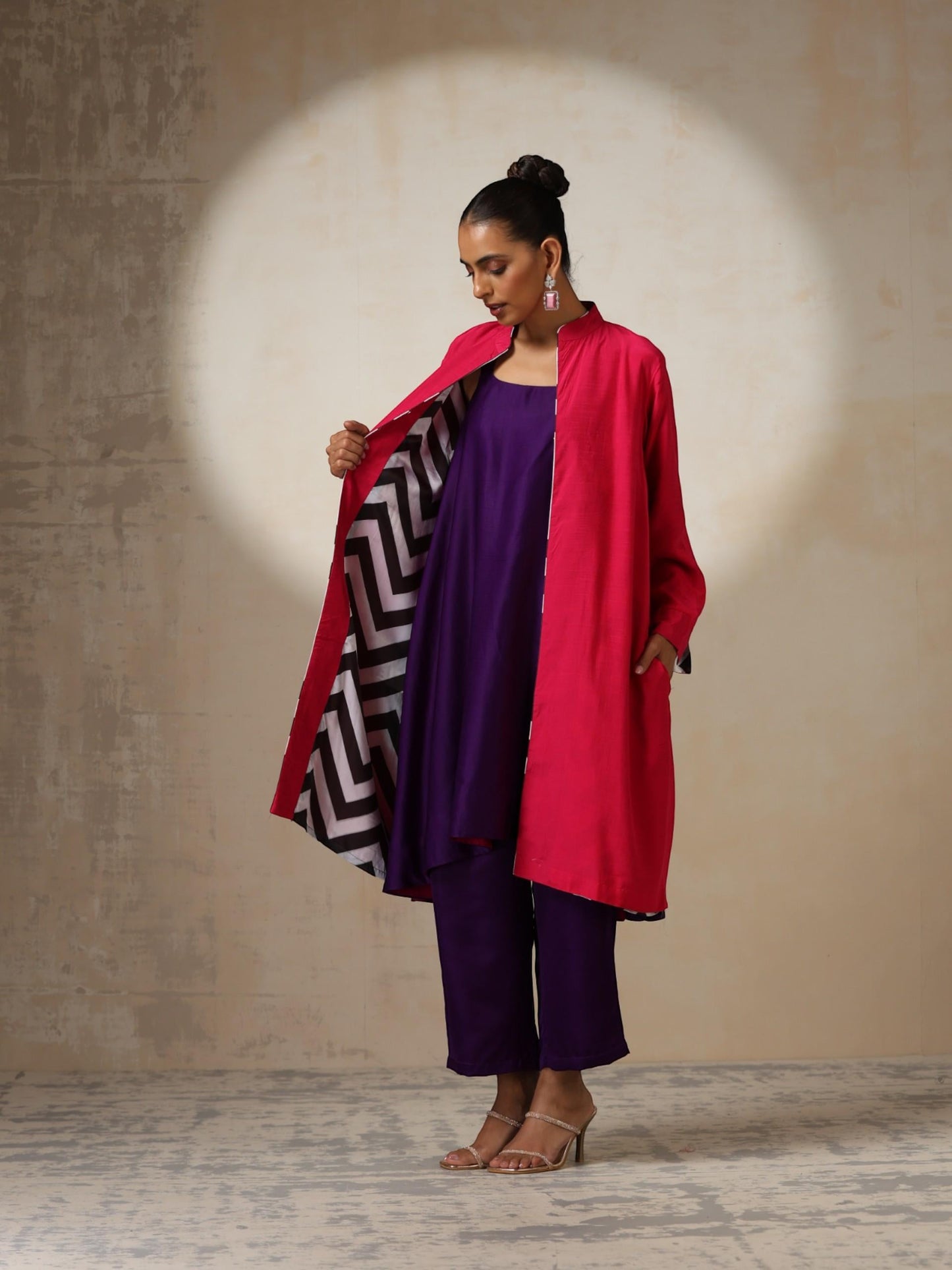 Dhiyona ST Fuchsia Jacket with Surprise Chevron Satin Lining