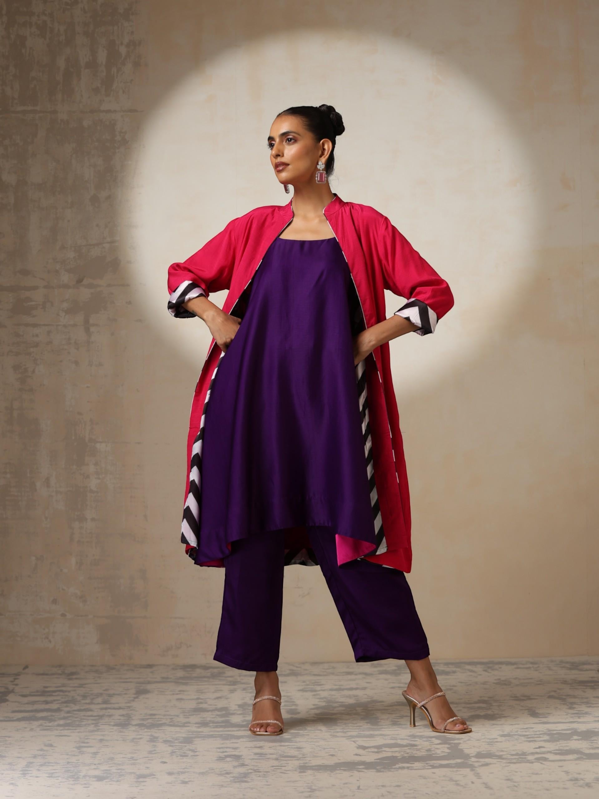 Dhiyona ST Fuchsia Jacket with Surprise Chevron Satin Lining