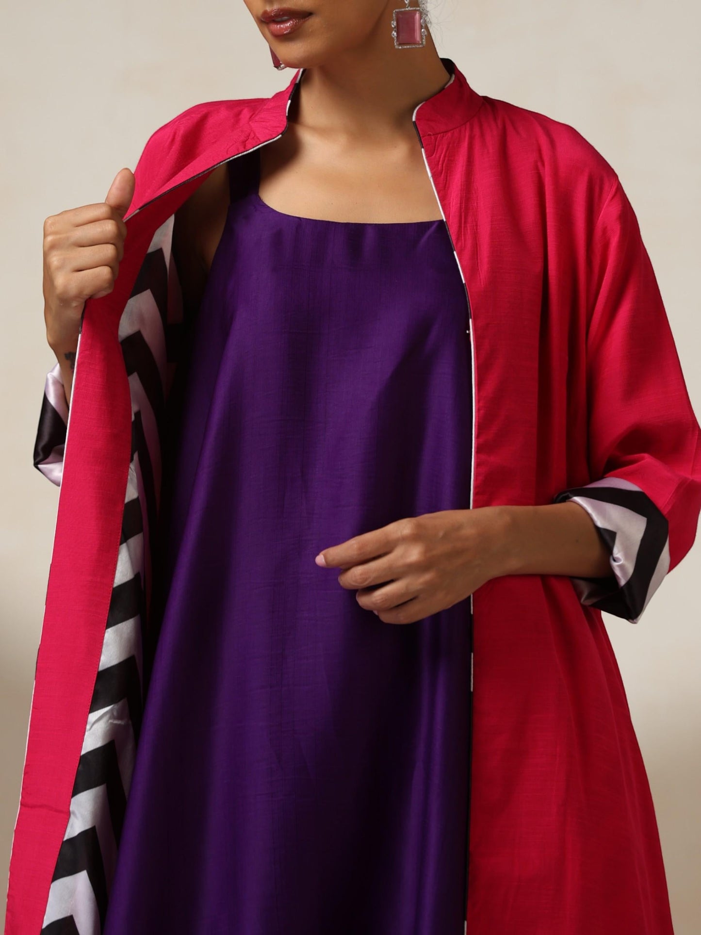 Dhiyona ST Fuchsia Jacket with Surprise Chevron Satin Lining