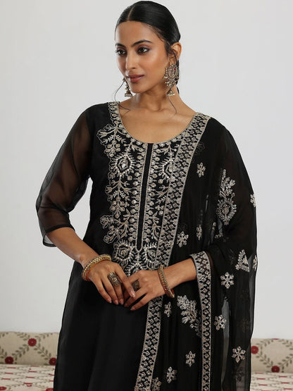 Women Ethnic Motifs Embroidered Regular Thread Work Kurta with Trousers & With Dupatta