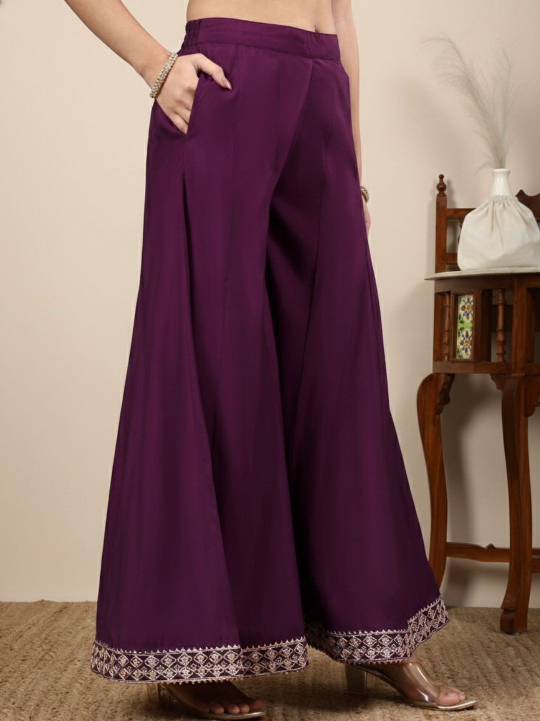 Dhiyona HOP Embroidered Round Neck Straight Kurti & Sharara With Dupatta