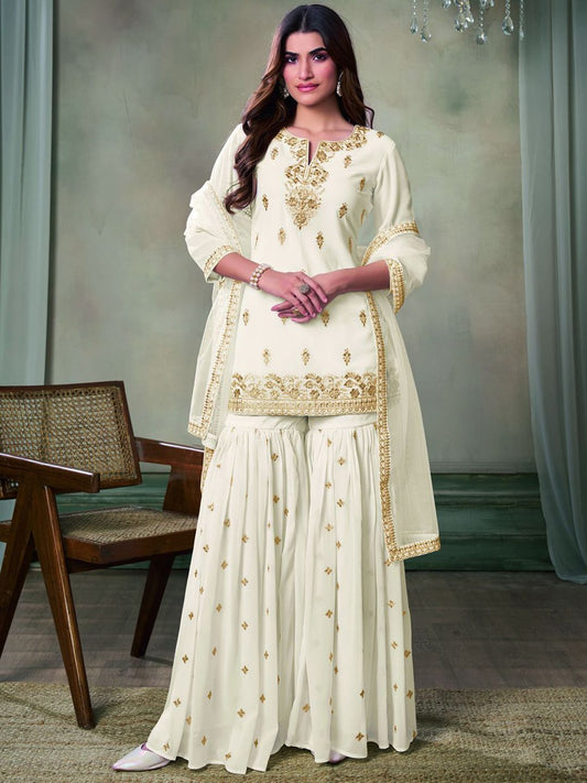 Dhiyona IN Women Floral Zari and Sequinned Embroidered Kurta Set with Dupatta