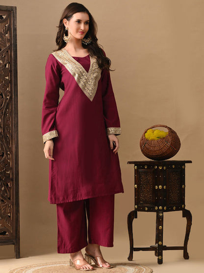 Embroidered Round Neck Long Sleeves Kurta & Trousers With Dupatta