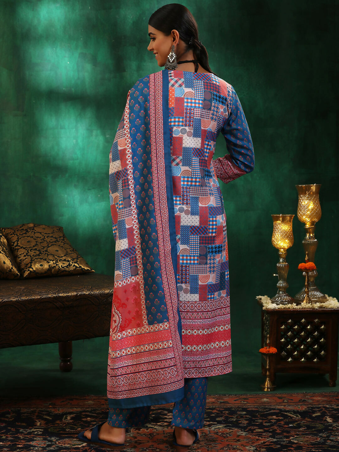 Women's LB Multicoloured Printed Linen Straight Suit With Dupatta