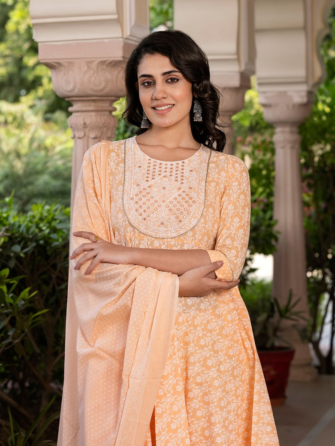 Dhiyona KL Women Ethnic Motifs Printed Regular Pure Cotton Kurta with Trousers & With Dupatta