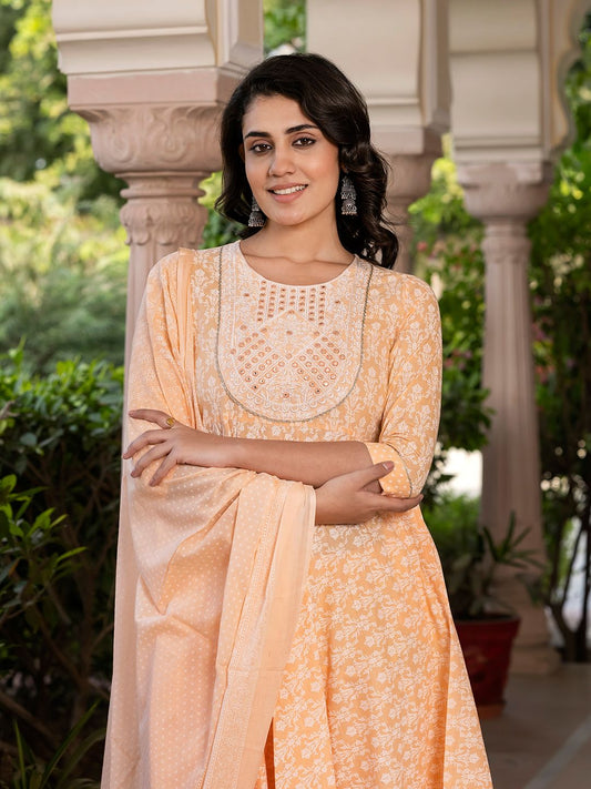 Dhiyona KL Women Ethnic Motifs Printed Regular Pure Cotton Kurta with Trousers & With Dupatta
