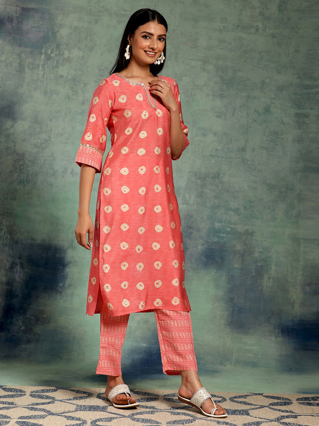 Women Ethnic Motifs Printed Regular Thread Work Kurta with Trousers
