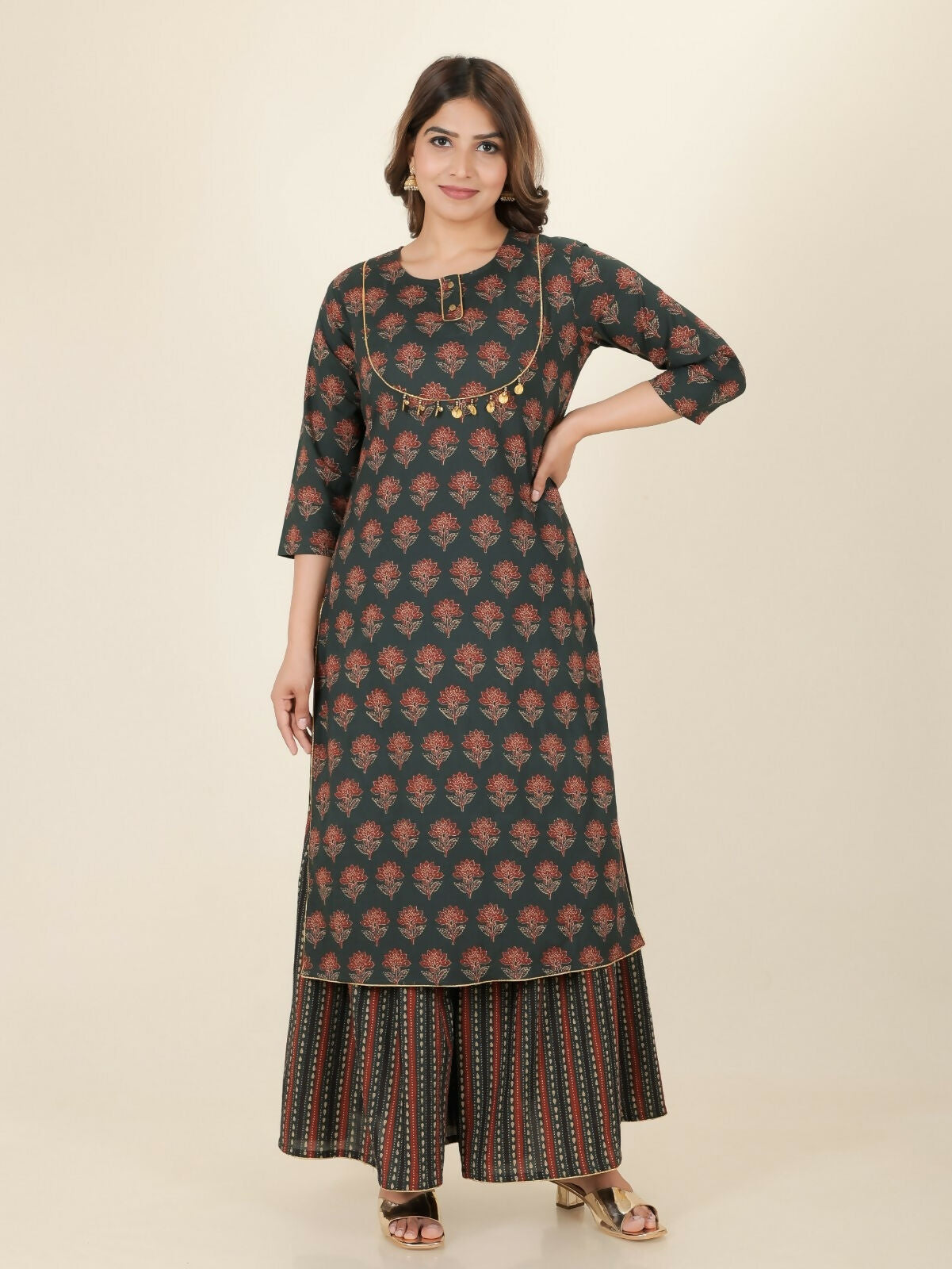 Women's Straight Soft Cotton Ajrakh Print Women's Kurta - Green
