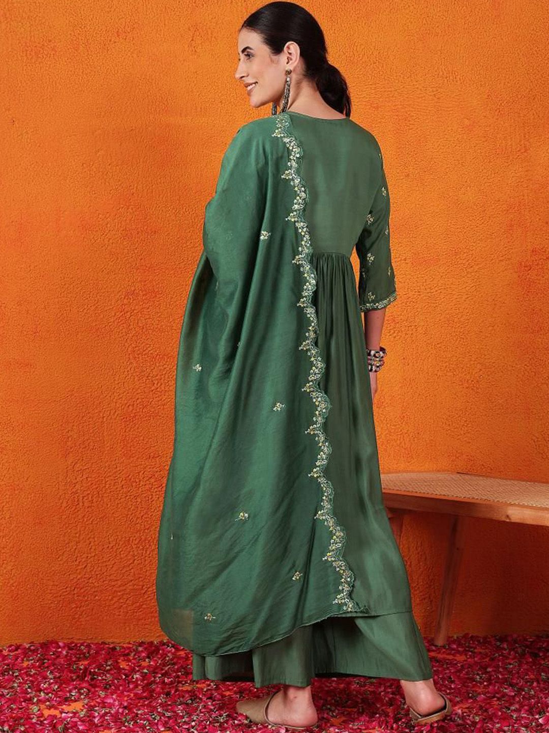Dhiyona SN Embroidered Kurta With Palazzos & Dupatta