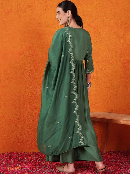 Dhiyona SN Embroidered Kurta With Palazzos & Dupatta