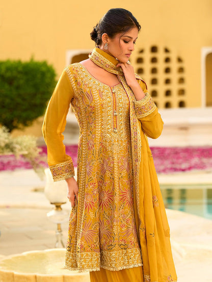 Dhiyona HOP Women Ethnic Motifs Embroidered A-Line Kurta with Sharara & Dupatta