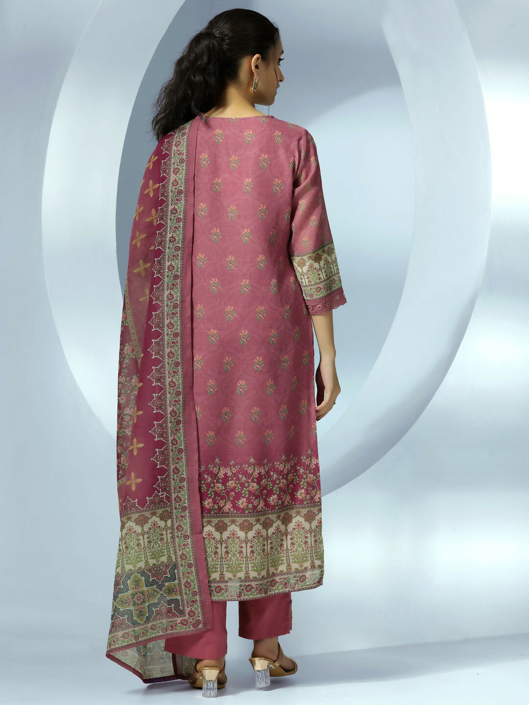 Women's LB Mauve Printed Linen Straight Suit With Dupatta