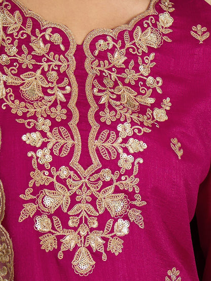 Dhiyona SN Floral Embroidered Zari And Sequinned Straight Kurta With Sharara & Dupatta