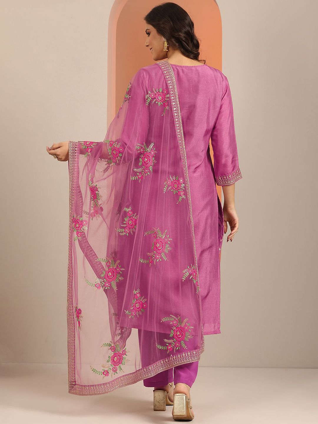 Dhiyona LL Women Ethnic Motifs Embroidered Kurta with Palazzo & Dupatta