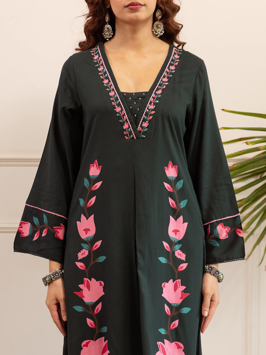 Floral Printed Square Neck Thread Work Kurta With Palazzos